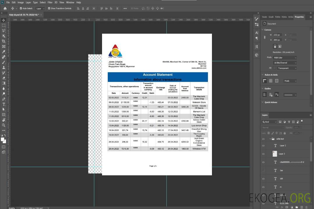 Relevé bancaire de la Myanmar Innwa Bank template Relevé bancaire de la Myanmar Innwa Bank template